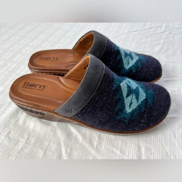 Womens Born Bandy Southwest Blanket Leather Sandal Clog Navy Blue US 11 EUR 43. - Picture 7 of 13